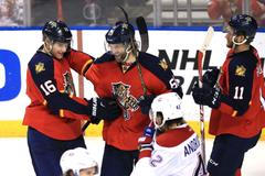 Aleksander Barkov, Jaromír Jágr a Jonathan Huberdeau, Florida Panthers - Montreal Canadiens, NHL 2015/16