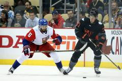 Příprava před SP, Česko-Výběr Severní Ameriky: Michal Kempný - Dylan Larkin (71)