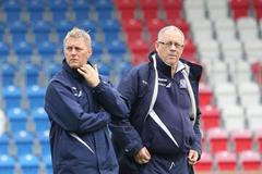 Trénink islandské reprezentace: Heimir Hallgrímsson a Lars Lagerbäck