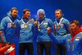 Ruská štafeta na medailovém ceremoniálu na MS 2017 (Volkov, Cvetkov, Babikov, Šipulin)
