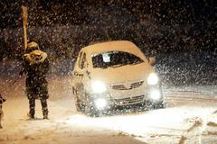 Sněhová bouře na severu Anglie.