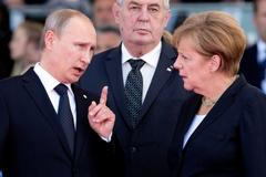 Vladimir Putin Miloš Zeman Angela Merkelová oslavy vylodění v Normandii 2014
