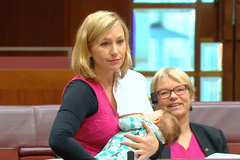 Senátorka podávala politický návrh v parlamentu a kojila při tom