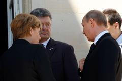 Ukrajina - Rusko - Porošenko - Putin - Merkelová