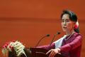Barmská vůdkyně Su Ťij při projevu k národu o Rohinzích.