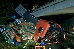 Po srážce dvou kamionů se jeden zřítil z mostu. Uhynulo 5 tisíc kuřat