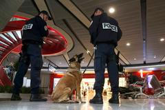 Policejní hlídka na pařížském letišti Charlese de Gaulla.