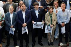 Carles Puigdemont na demonstraci v Barceloně.