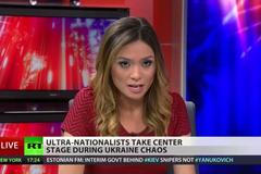 Liz Wahl v přímém přenosu oznamuje odchod z RT America