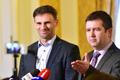 Jan Hamáček a Jiří Zimola po jednání s premiérem Andrejem Babišem.