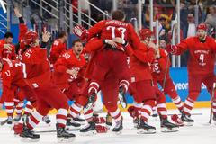 Rusové slaví vítězný gól ve finále s Německem na ZOH 2018