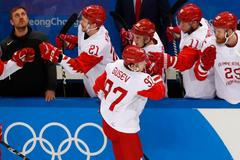 Nikita Gusev slaví gól na 0:1 v semifinále Česko - Rusko na ZOH 2018
