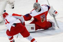 Vladislav Gavrikov dává gól na 0:2 v semifinále Česko - Rusko na ZOH 2018