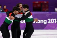 Radost Maďarů z vítězství v short trackové štafetě na 5000 m na ZOH 2018