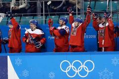 Češi slaví gól na 1:1 ve čtvrtfinále Česko - USA na ZOH 2018