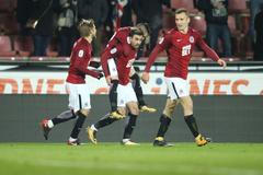 Radost Sparty při utkání s Mladou Boleslaví