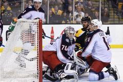 hokej, NHL 2017/2018, Boston - Columbus, gól Davida Krejčího