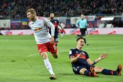 fotbal, německá liga 2017/2018, Lipsko - Bayern Mnichov (2:1), Timo Werner slaví gól