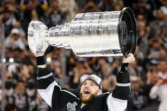 Los Angeles Kings' Marian Gaborik celebrates with the Stanley Cup after NHL Stanley Cup Finals in Los Angeles