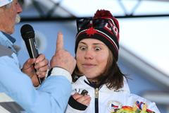 Vítání čtyř olympioniků ve Vrchlabí (2018) - Michal Krčmář, Eva Samková, Karolína Erbanová a Karolína Grohová