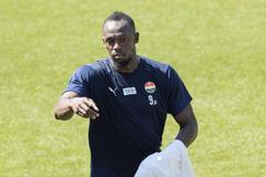 Usain Bolt při tréninku s norským týmem Strömsgodset