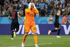 Překonaný brankář Willy Caballero  zápase Argentina - Chorvatsko na MS 2018