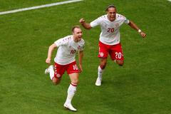 Christian Eriksen slaví gól v zápase Dánsko - Austrálie na MS 2018