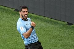 Luis Suárez slaví gól v zápase Uruguay - Saúdská Arábie na MS 2018