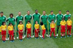 Hráči Saúdské Arábie před zápasem s Ruskem na MS 2018.