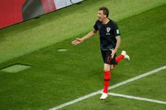 Mario Mandžukič slaví gól v semifinále MS 2018 Chorvatsko - Anglie