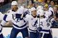 hokej, NHL 2017/2018, Boston - Tampa, Ondřej Palát (číslo 18) slaví gól