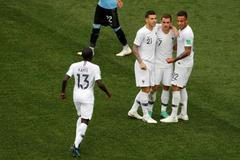 Antoine Griezmann slaví gól v zápase Uruguay -- Francie na MS 2018