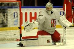 hokej, MS 2018, Pavel Francouz při rozbruslení v Herningu před čtvrtfinále