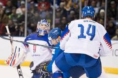 Slovenský obránce Daniel Demo a brankář Samuel Hlavaj