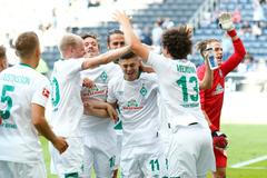 fotbal, německá liga 2018/2019, Frankfurt - Brémy, radost Brém