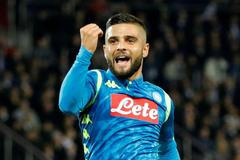 fotbal, Liga mistrů 2018/2019, Paris St. Germain - Neapol, Lorenzo Insigne slaví gól hostů