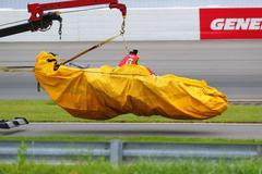 Zničený monopost Roberta Wickense po havárii na oválu Pocono Raceway.