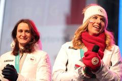 Ester Ledecká, Martina Sáblíková, přivítání na Staroměstském náměstí po návratu z OH v Pchjongčchangu
