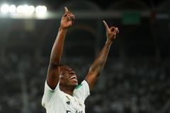 Vinicius Junior z Realu Madrid slaví gól španělského týmu ve finále MS klubů