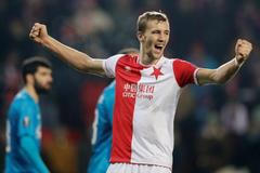 fotbal, Evropská liga 2018/2019, Slavia Praha - Zenit Petrohrad, Tomáš Souček se raduje z postupu