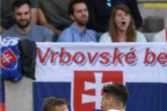 fotbal, Liga národů 2018/2019, Slovensko - Česko, Bořek Dočkal a Patrik Schick slaví vítězný gól