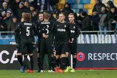 fotbal, Evropská liga 2018/2019, Dynamo Kyjev - Jablonec, radost po gólu Martina Doležala