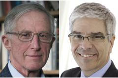 Laureáti Nobelovy ceny za ekonomii William D. Nordhaus (L) a Paul Romer