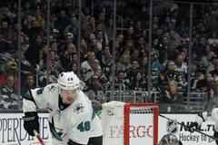 Tomáš Hertl a Jonathan Quick v utkání San Jose proti Los Angeles