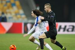 fotbal, Evropská liga 2018/2019, Dynamo Kyjev - Jablonec, Mykola Šaparenko a Miloš Kratochvíl