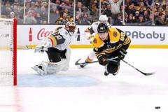 hokej, NHL 2018/2019, Boston - Vegas, David Pastrňák a brankář Malcolm Subban