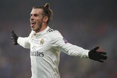 Gareth Bale  slaví v zápase LM Plzeň - Real Madrid