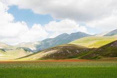 Rozkvetlé louky v okolí Castelluccia di Norcia, Itálie