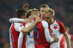 fotbal, Fortuna:Liga 2018/2019, Slavia - Baník Ostrava, radost hráčů Slavie