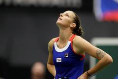 Fed Cup 2019: Karolína Plíšková v zápase se Simonou Halepovou